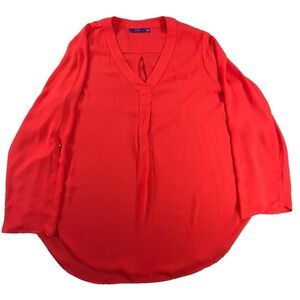 Apt 9 Blouse Women XXL Coral Red Orange V Neck Keyhole Long Sleeve Chiffon Top